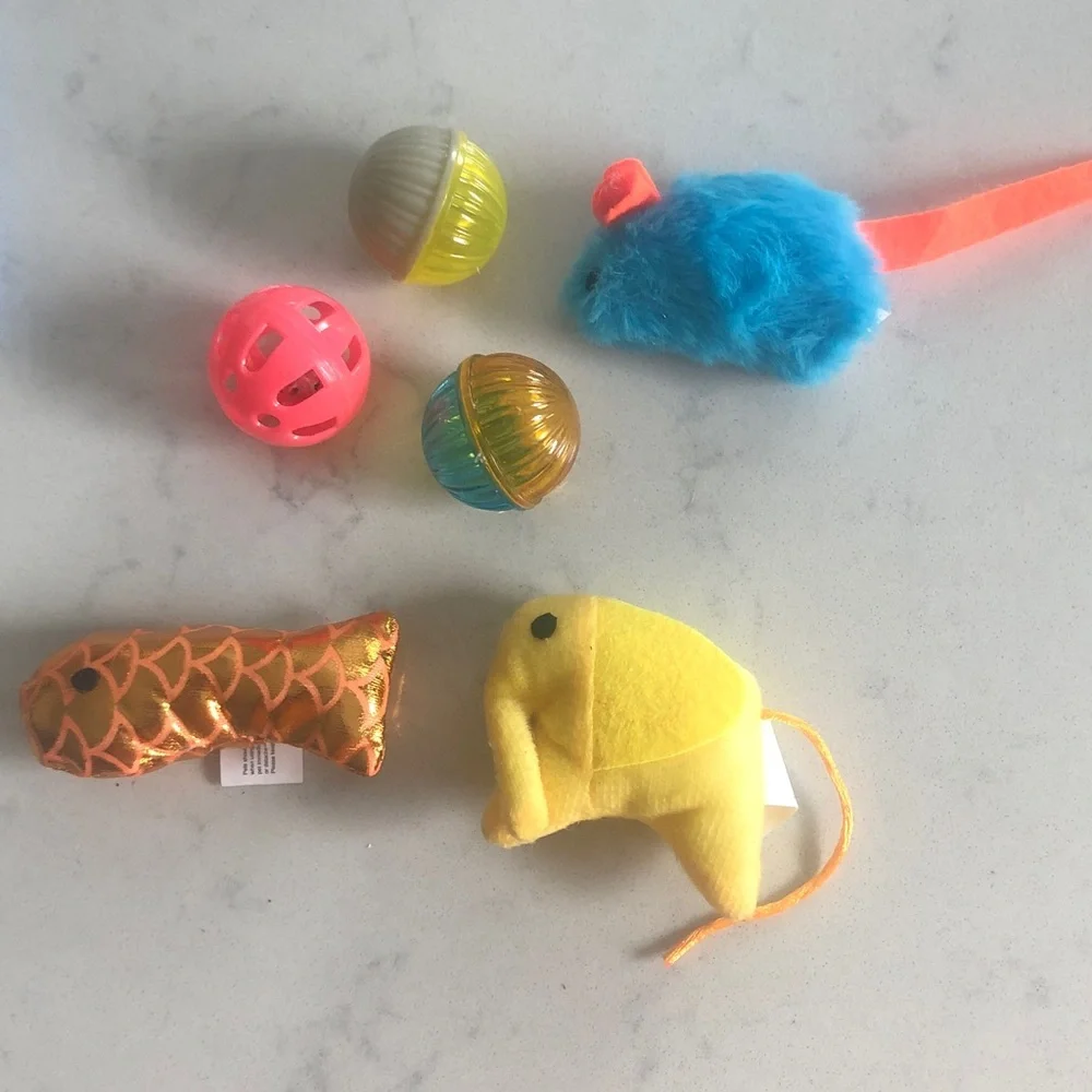 Family Pet Cat Toys Set - Yellow, Blue, Pink